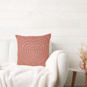 Coussin Saumon Orange Concentré Coeurs Blancs Boho