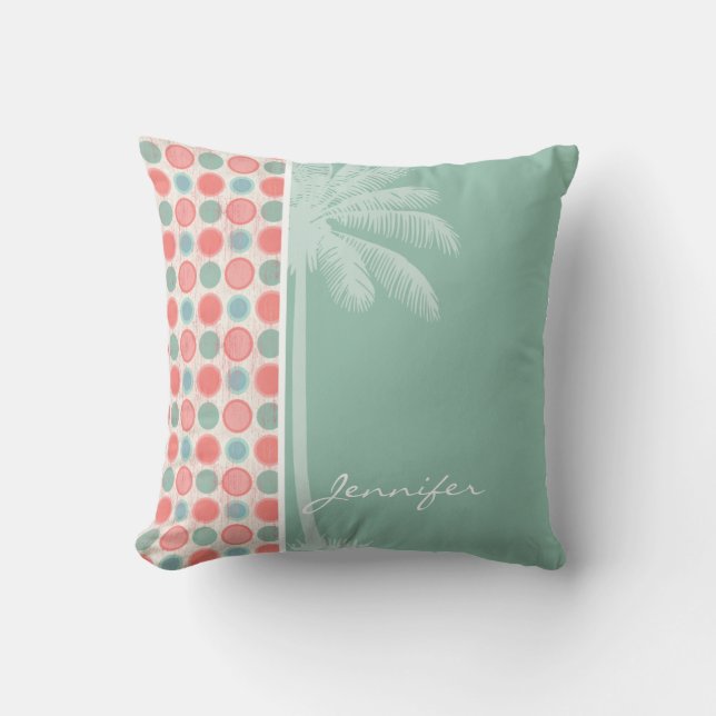 Coussin Saumon tropical, rose de corail, et Seafoam (Recto)