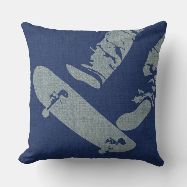 Coussin Saut de skateboard - Pilote à lancer bleu de la ma (Recto)