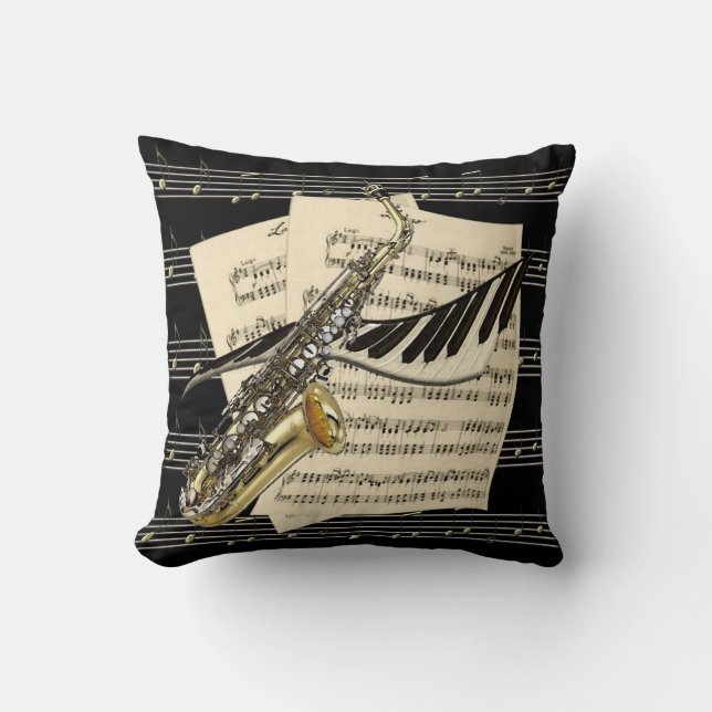Coussin Saxophone et musique de piano (Recto)