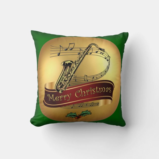 Coussin Saxophone ~ Joyeux Noël & Scroll musical ~  (Recto)