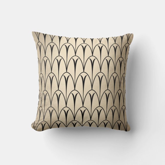 Coussin Scales Art Déco Côte d'Ivoire Sepia Black Gold Sea (Recto)