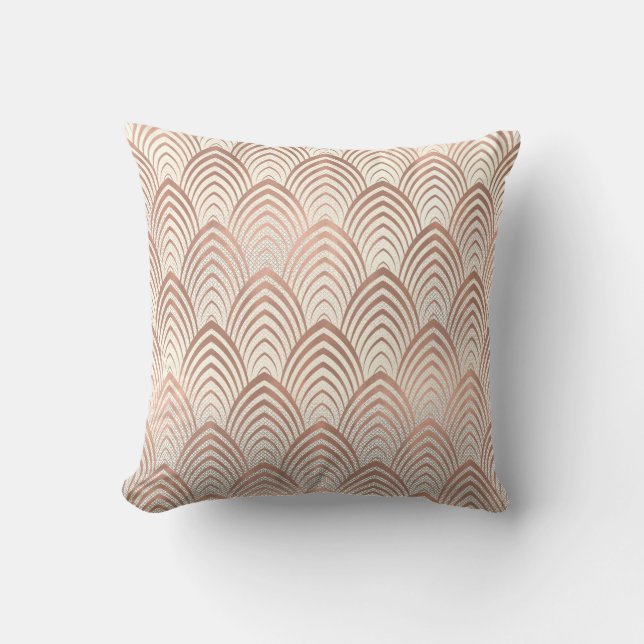 Coussin Scales de coquillages Art Déco Sepia Rose Cuivre (Recto)