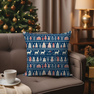 Coussin Scandinave Marine Bleu renne de Noël nordique