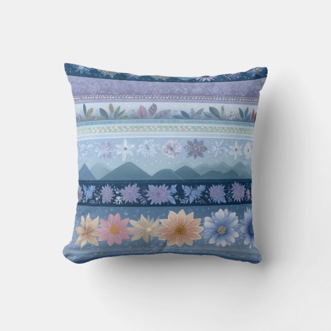 Coussin Scandinavian Floral Stripe Landscape Throw Pillow (Recto)