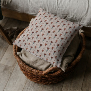 Coussin Scandinavie vintage Folk Art Tulip Faux Linen