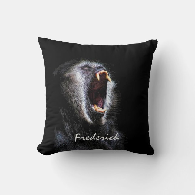Coussin Scary Black Gibbon Singe Dents Fangés Avec Nom (Recto)