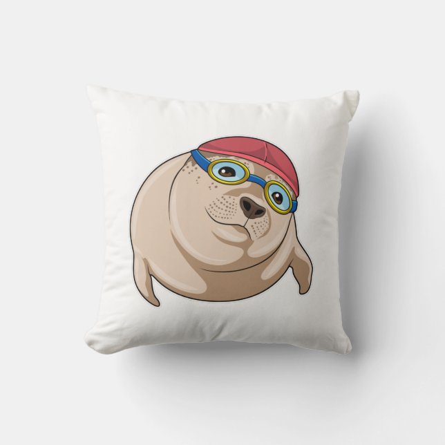 Coussin Sceau à nager avec lunettes de natation (Recto)
