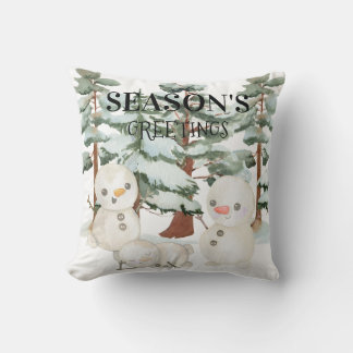 Coussin Scène de bonhommes de neige à l'aquarelle