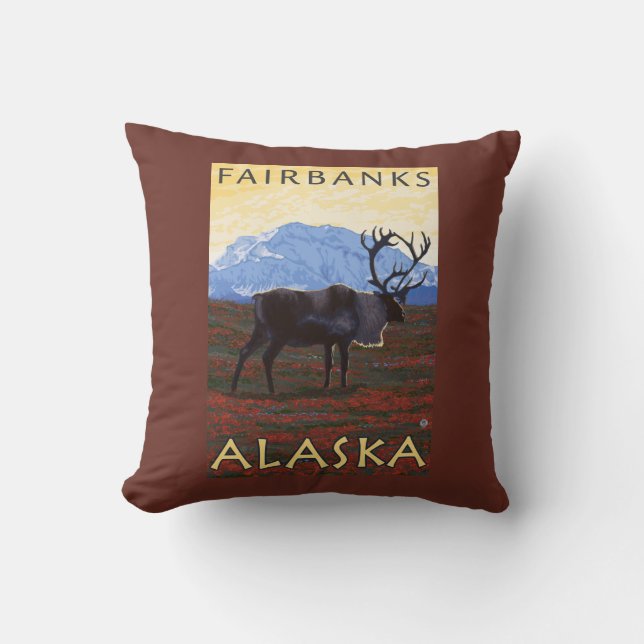 Coussin Scène de caribou - Fairbanks, Alaska (Recto)