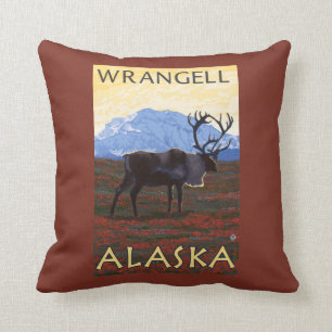 Coussin Scène de caribou - Wrangell, Alaska