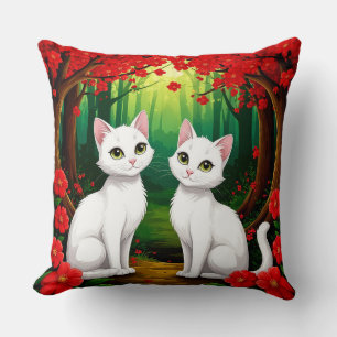 Coussin Scène de Fleurs de Forêt de Chats Mignons 🐱