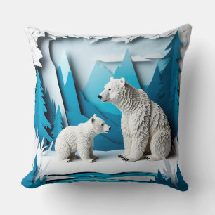 Coussin Scène de forêt arctique avec famille d'ours polair