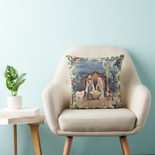 Coussin Scène de la Nativité, Joy to the World,