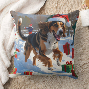 Coussin Scène de neige festive de Noël avec un lévrier afg