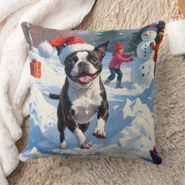 Coussin Scène de Noël du festival Terrier de Boston (Couverture)