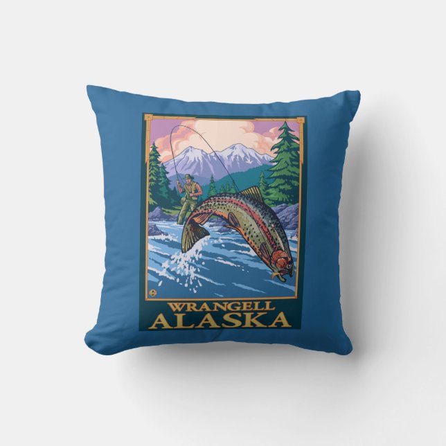 Coussin Scène de pêche de mouche - Wrangell, Alaska (Recto)