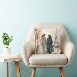 Coussin Scène de rue romantique de Paris en impression