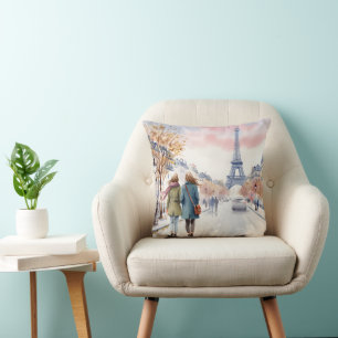 Coussin Scène de rue romantique de Paris en impression
