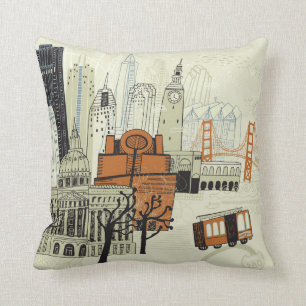Coussin Scène de San Francisco de griffonnage