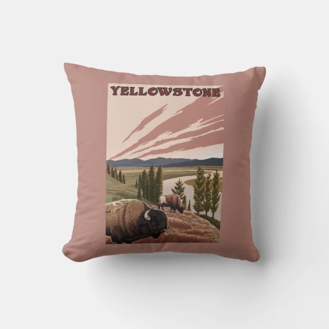 Coussin Scène de YellowstoneBison (Recto)