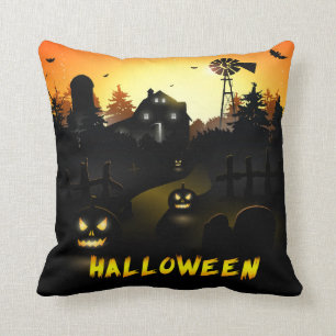 Coussin Scène effrayante de citrouille de Halloween
