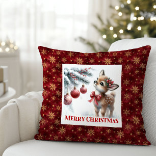 Coussin Scène enneigée silencieuse bébé cerf décoration de