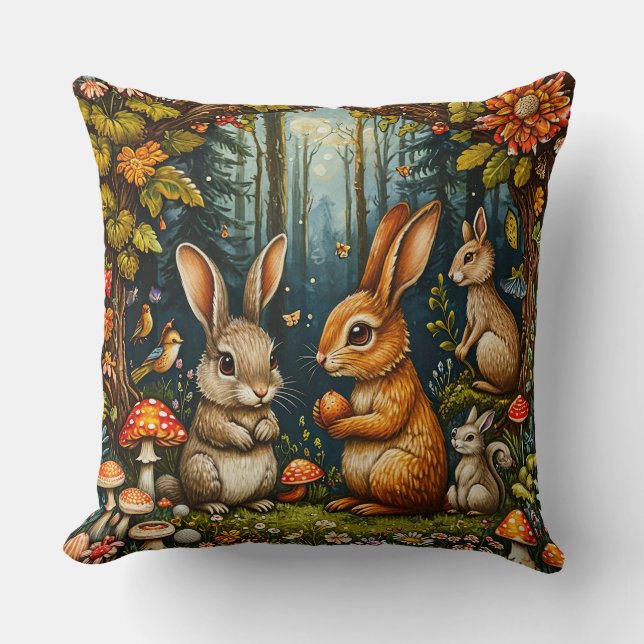 Coussin Scène forestière avec de mignons lapins (Recto)