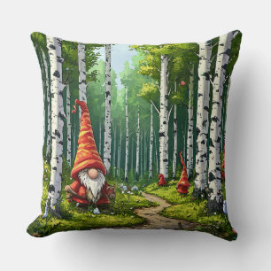 Coussin Scène forestière avec gnomes et bouleaux