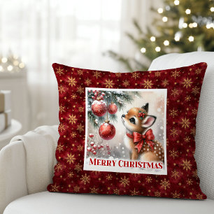 Coussin Scène hivernale rustique avec faon pour chambre d'