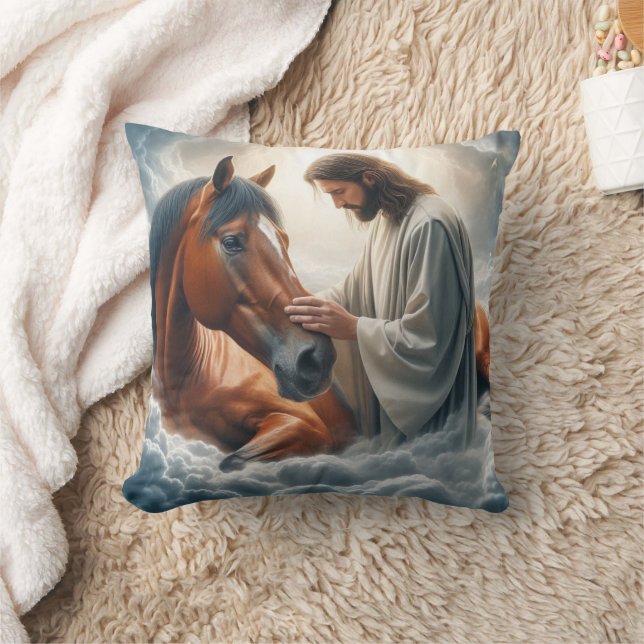 Coussin Scène sereine de Compassion avec Jésus et Cheval (Couverture)