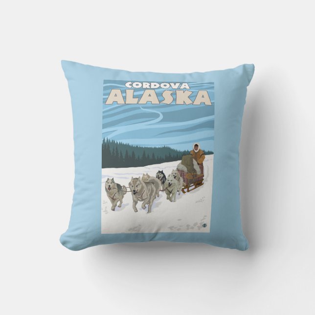 Coussin Scène Sledding de chien - Cordova, Alaska (Recto)