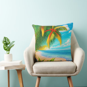 Coussin Scène Tropical Beach Palm Tree