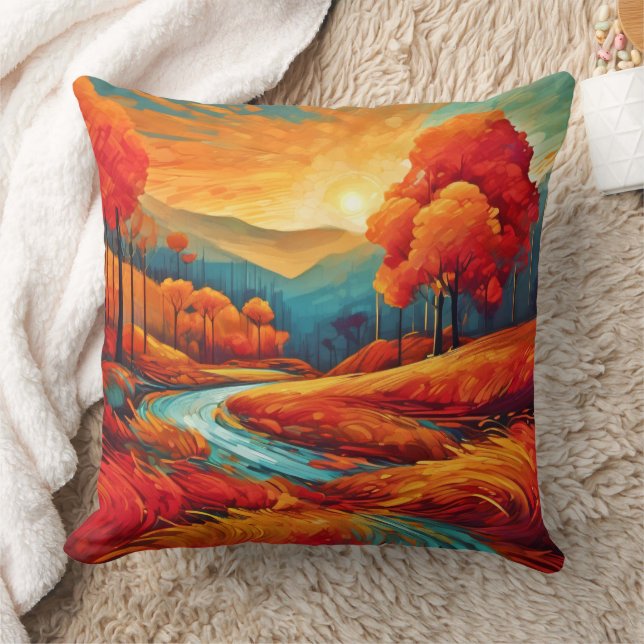 Coussin Scène vibrante de la rivière Fall (Couverture)