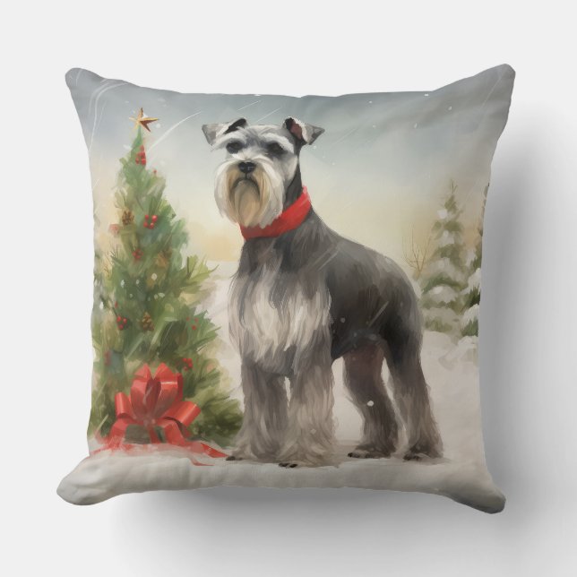 Coussin Schnauzer Chien à Noël de neige (Recto)