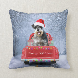 Coussin Schnauzer Chien en neige assis sur le camion de No