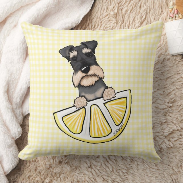 Coussin Schnauzer Lemon Gingham Throw Pillow (Couverture)