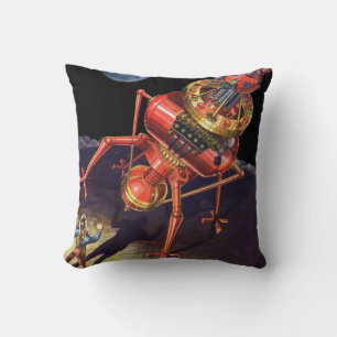 Coussin Science-fiction vintage d'astronaute avec robot al