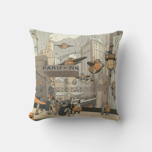 Coussin Science-fiction vintage Paris urbain, Steam Punk