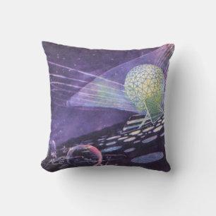 Coussin Science-fiction vintage, un globe lumineux avec de