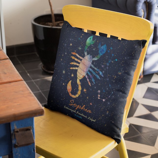 Coussin Scorpio Constellation Zodiaque Aquarelle Galaxie (Créateur téléchargé)