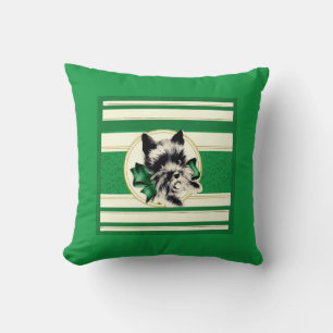 Coussin Scottie chien noir sur vert rayé arrière - plan