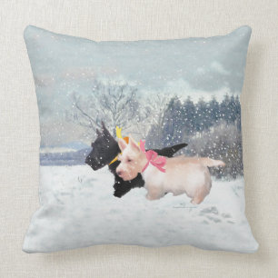 Coussin Scotties Noirs et Blé Noël
