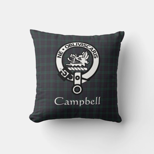 Coussin Scottish Campbell Crest Badge & Tartan (Recto)