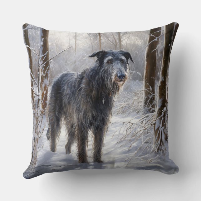 Coussin Scottish Deerhound Laissez-le neiger Noël (Verso)