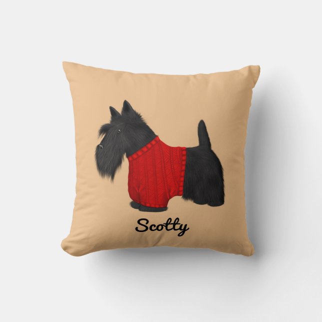 Coussin Scottish Terrier (Scotty Dog) en Red Sweater (Recto)