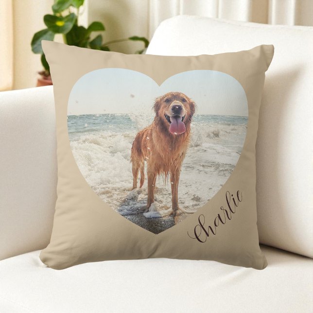 Coussin Script Coeur de Photo de Animal de Compagnie Moder (Script Pet Heart Photo Modern Personalized Dog Throw Pillow)