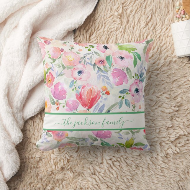 Coussin Script de nom de famille flush rose (Couverture)
