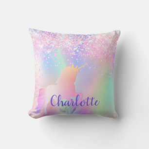 Coussin Script de nom de la parties scintillant rose viole