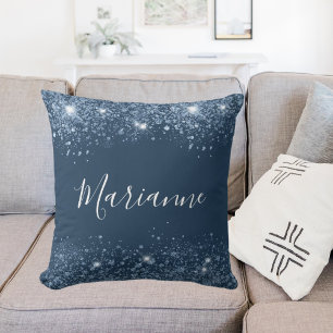 Coussin Script de nom de parties scintillant bleue